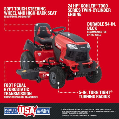 Craftsman T3200 Turn Tight 24 HP 54-Inch Hydrostatic Lawn Tractor with Kohler 7000 V-Twin and 5-Inch Turn Radius